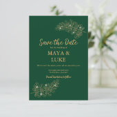 Moderne Goldblätter Smaragd Save The Date (Stehend Vorderseite)