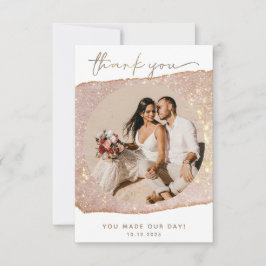 Moderne Goldblush-Glitzer-Foto-Hochzeit Dankeskarte