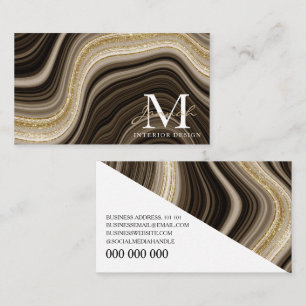 Moderne Goldbraune Glittermarmor-Achat-Monogramm Visitenkarte