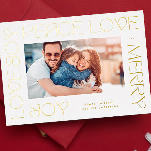 Moderne Goldbriefe MERRY JOY PEACE LIEBE Foto Folien Feiertagskarte