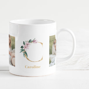 Moderne Goldbuchstabe C Blume Zweifoto-Monogramm Kaffeetasse