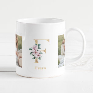 Moderne Goldbuchstabe F Blume Zwei-Foto-Monogram Kaffeetasse