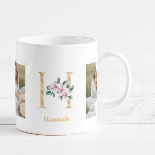 Moderne Goldbuchstabe H-Blume Zweifoto-Monogramm Kaffeetasse