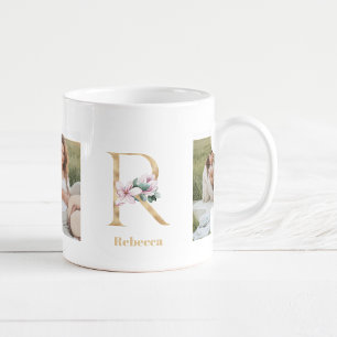Moderne Goldbuchstabe R-Blume Zweifoto-Monogramm Kaffeetasse