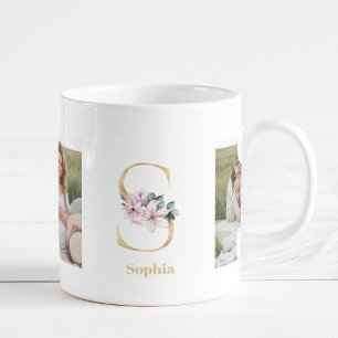 Moderne Goldbuchstabe S Blume Zweifoto-Monogramm Kaffeetasse