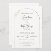 Moderne Goldbucht mit Blumendetails Hochzeit Einladung (Vorne/Hinten)