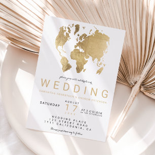 Moderne goldchic world map wedding einladung