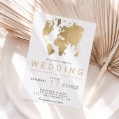 Moderne goldchic world map wedding einladung