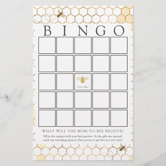 Moderne Golden Bee Baby Bingo Game Card (Vorderseite)