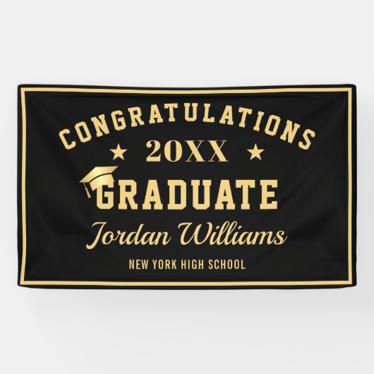 Moderne Golden Black 2024 Graduation Party Banner (Horizontal)