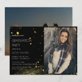 Moderne Golden Black Foto Graduation Party Einladung (Vorne/Hinten)