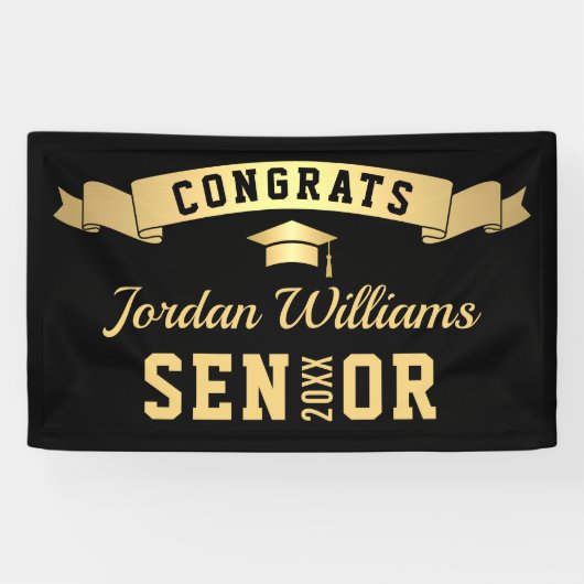 Moderne Golden Black Graduation Party 2024 Banner (Horizontal)