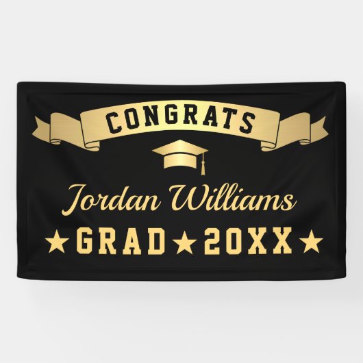 Moderne Golden Black Graduation Party 2024 Banner (Horizontal)