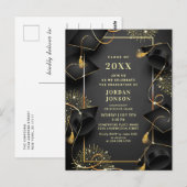 Moderne Golden Black Graduation Party Einladung Postkarte (Vorne/Hinten)
