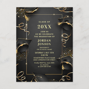 Moderne Golden Black Graduation Party Einladung Postkarte