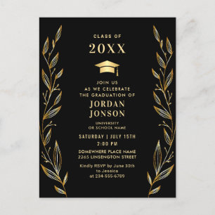 Moderne Golden Black Graduation Party Einladung QR Postkarte