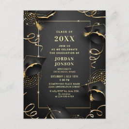 Moderne Golden Black Graduation Party Einladung QR Postkarte