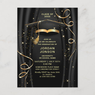Moderne Golden Black Graduation Party Einladung QR Postkarte