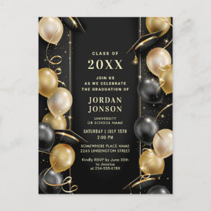Moderne Golden Black Graduation Party Einladung QR Postkarte