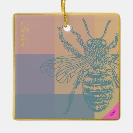 Moderne Golden Blue Bee Keramikornament (Vorderseite)