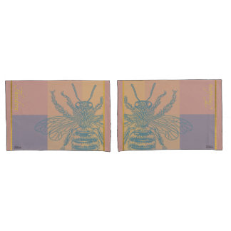 Moderne Golden Blue Bee Kissenbezug