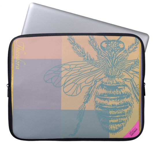 Moderne Golden Blue Bee Laptopschutzhülle (Vorderseite)
