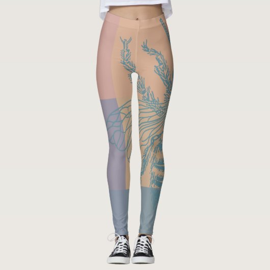 Moderne Golden Blue Bee Leggings (Vorderseite)