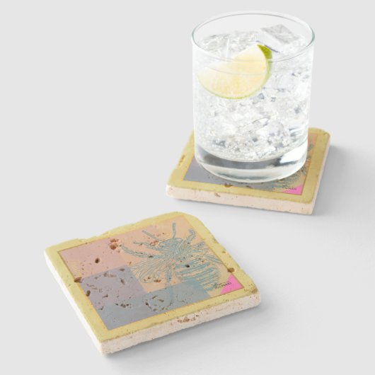 Moderne Golden Blue Bee Steinuntersetzer (Seitenansicht)