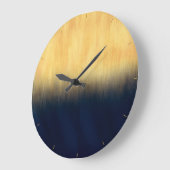 Moderne Golden Blue Pinselstriche Große Wanduhr (Winkel)