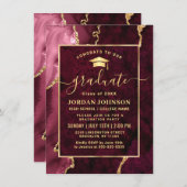 Moderne Golden Burgund-Marmor-Graduierungspartei Einladung (Vorne/Hinten)