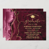 Moderne Golden Burgund-Marmor-Graduierungspartei Einladung (Vorne/Hinten)