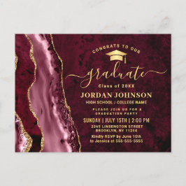 Moderne Golden Burgundy Graduation Party Einladung Postkarte