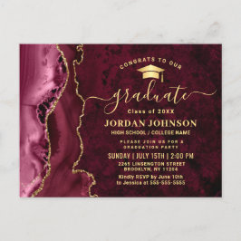 Moderne Golden Burgundy Graduation Party Einladung Postkarte