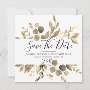 Moderne Golden Garden Blätter Hochzeit Save The Date