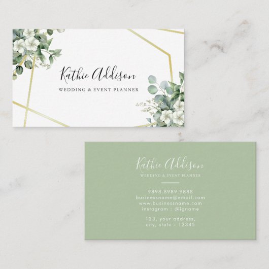 Moderne Golden Geometric Eukalyptus Business Card Visitenkarte (Vorne/Hinten)