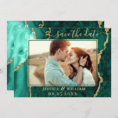 Moderne Golden Green Agate FOTO Hochzeit Save The Date (Vorne/Hinten)