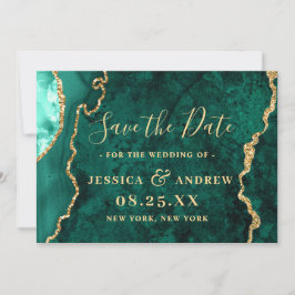 Moderne Golden Green Agate Marmorhochzeit Save The Date
