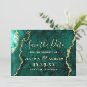 Moderne Golden Green Agate Marmorhochzeit Save The Date (Stehend Vorderseite)