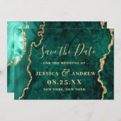 Moderne Golden Green Agate Marmorhochzeit Save The Date (Vorne/Hinten)