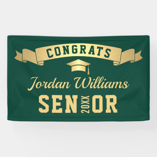 Moderne Golden Green Graduation Party 2024 Banner (Horizontal)