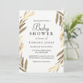 Moderne Golden Leaf Mädchen oder Junge Babydusche  Einladung (Stehend Vorderseite)