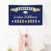 Moderne Golden Navy Blue Graduation Party 2024 Banner (Insitu)