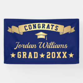 Moderne Golden Navy Blue Graduation Party 2024 Banner