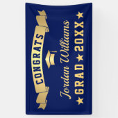 Moderne Golden Navy Blue Graduation Party 2024 Banner (Vertikal)
