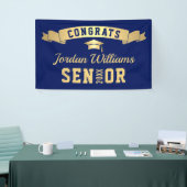Moderne Golden Navy Blue Graduation Party 2024 Banner (Messeveranstaltung)