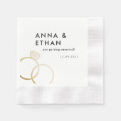 Moderne Golden Rings Schwarz-Weiß-Verlobung Serviette (Vorderseite)