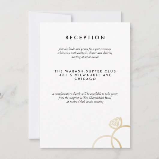 Moderne Golden Rings Wedding Reception Card Einladung (Vorderseite)