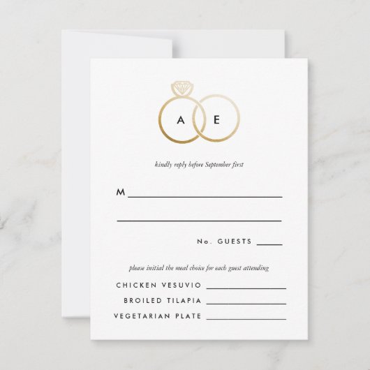 Moderne Golden Rings Wedding RSVP Antwortkarte (Vorderseite)