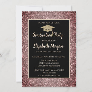 Moderne goldene Abschlusskappe Roségold Glitter Einladung