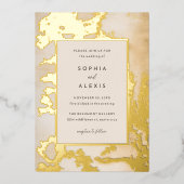 Moderne Goldene Abstrakte Wasserfarbenhochzeit Folieneinladung (Vorderseite)